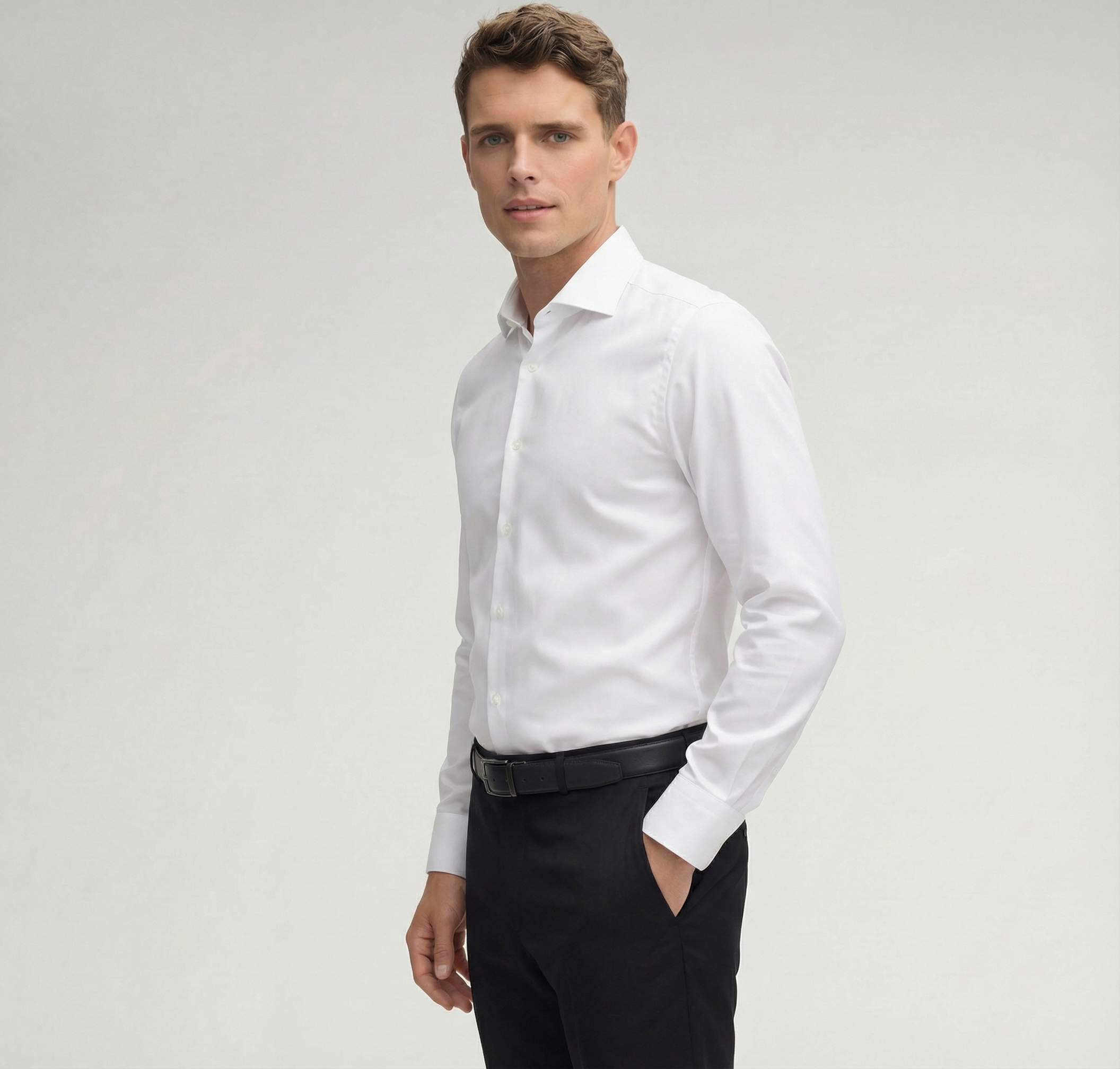 Crisp White Giza Cotton Dress Shirt