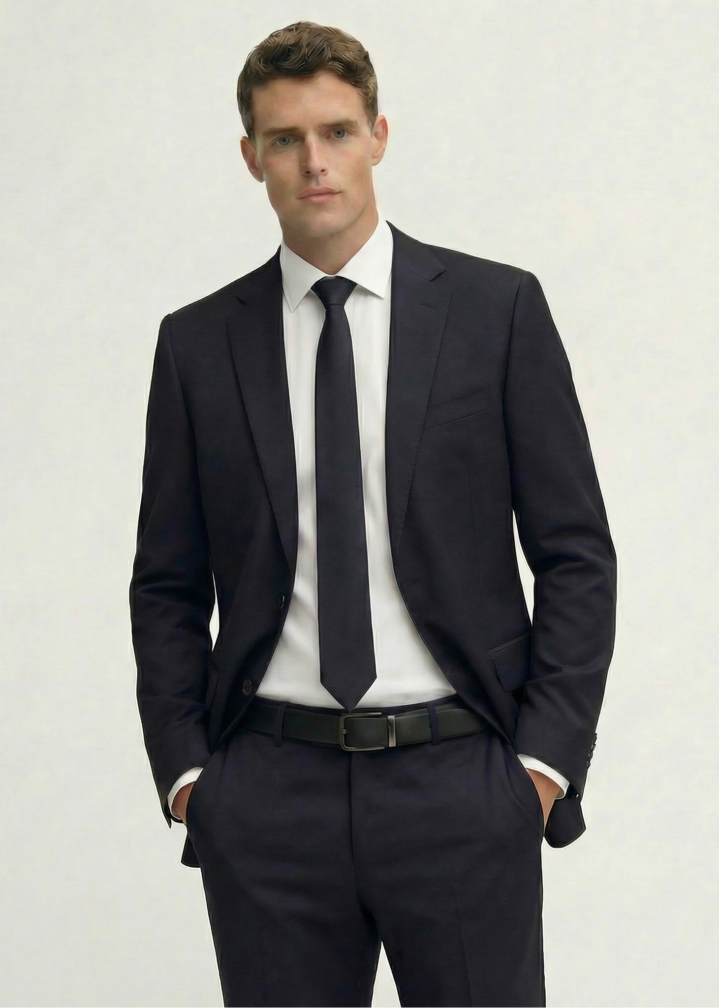 Jet Black Tailored Wool Suit