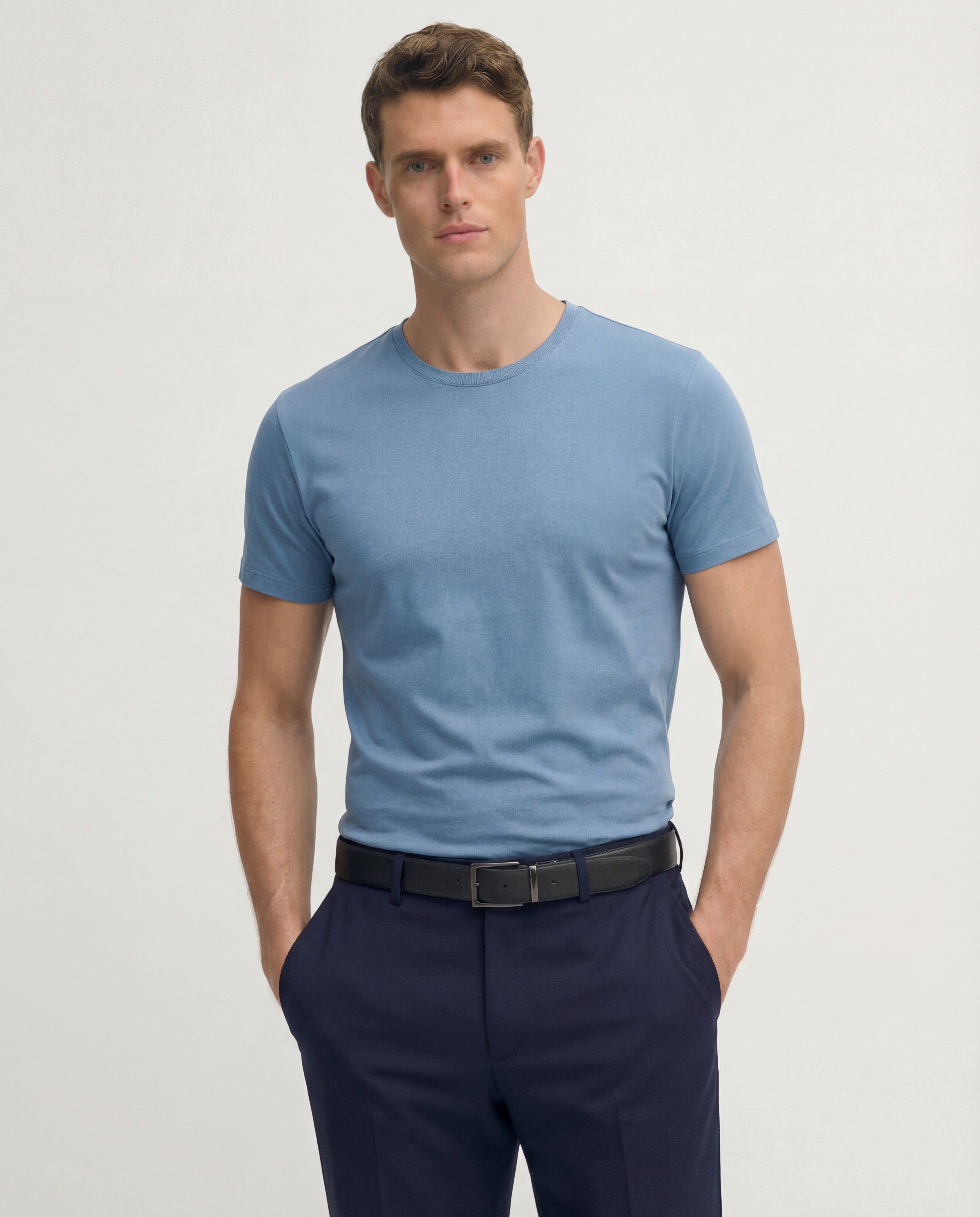 Ocean Blue Crew Neck Supima Cotton T-Shirt