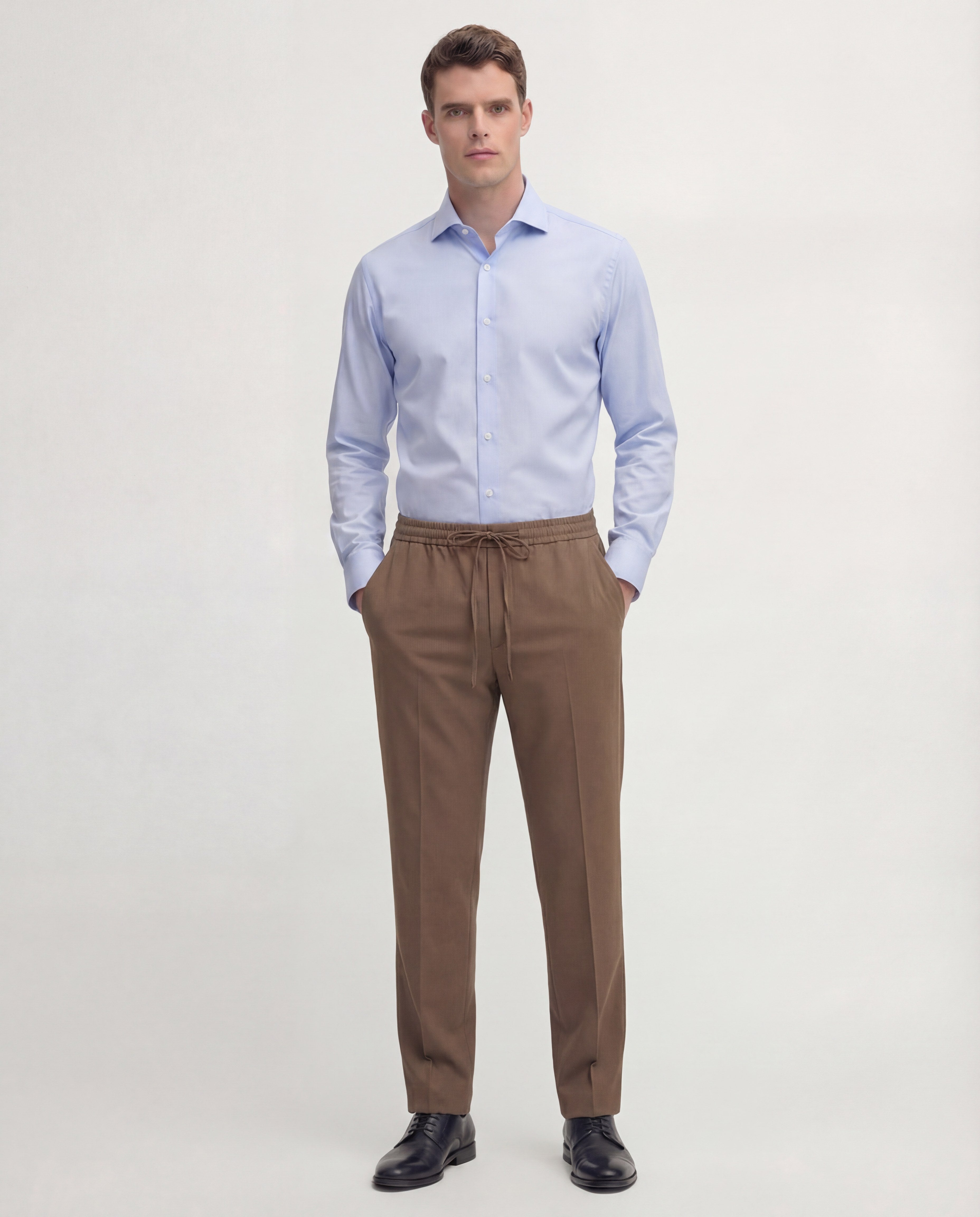 Warm Taupe Tailored Drawstring Trousers