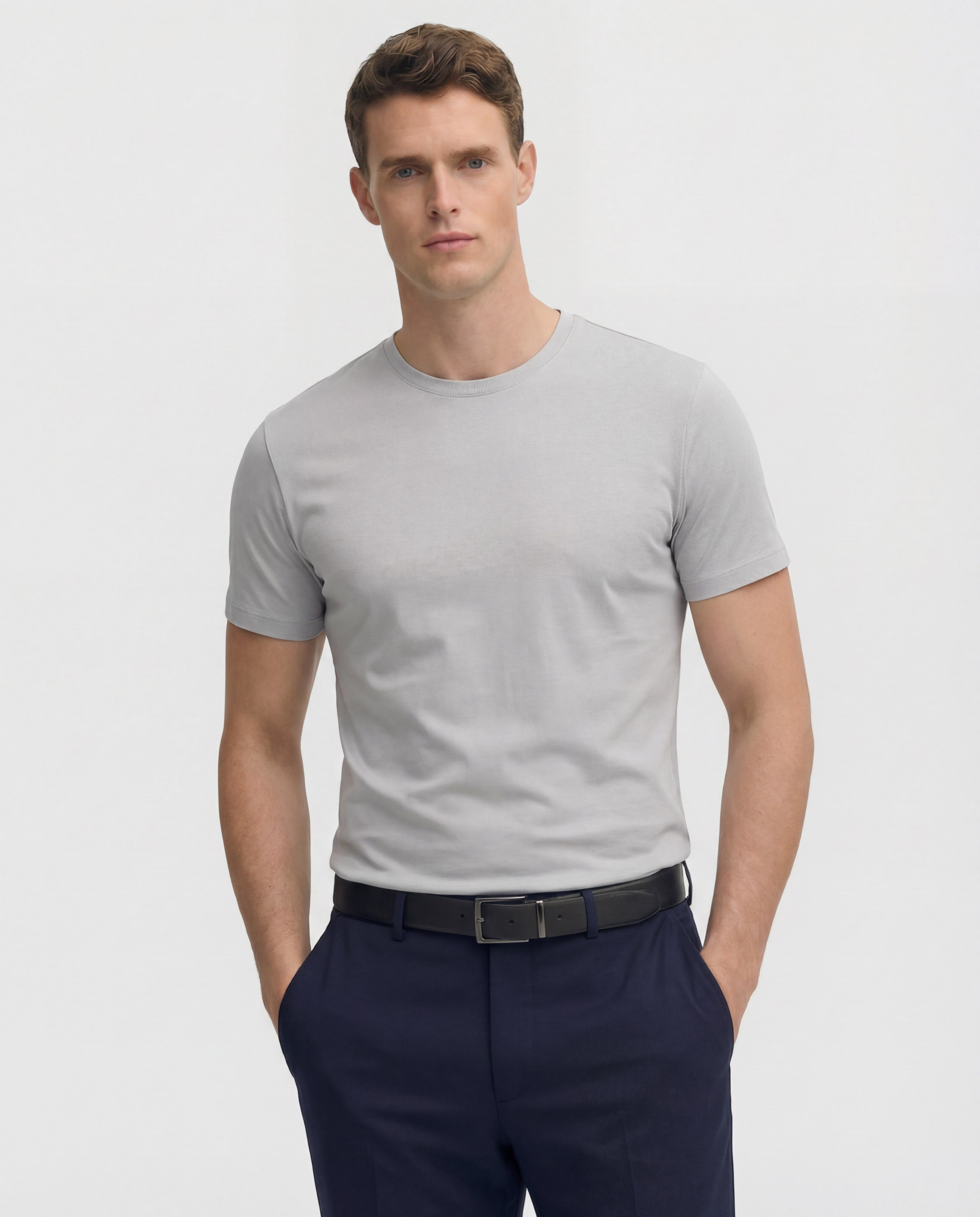 Soft Grey Crew Neck Supima Cotton T-Shirt