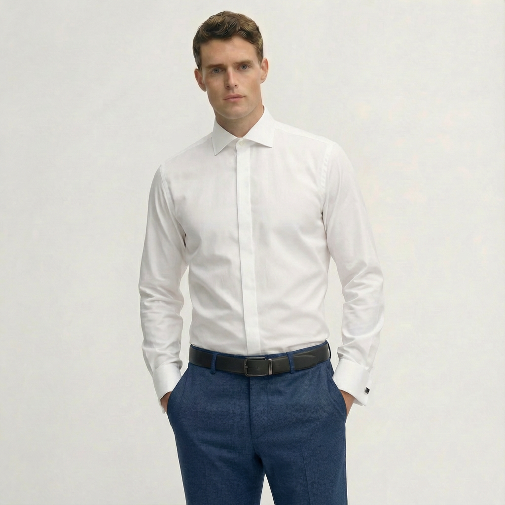 Crisp White Giza Cotton Dress Shirt