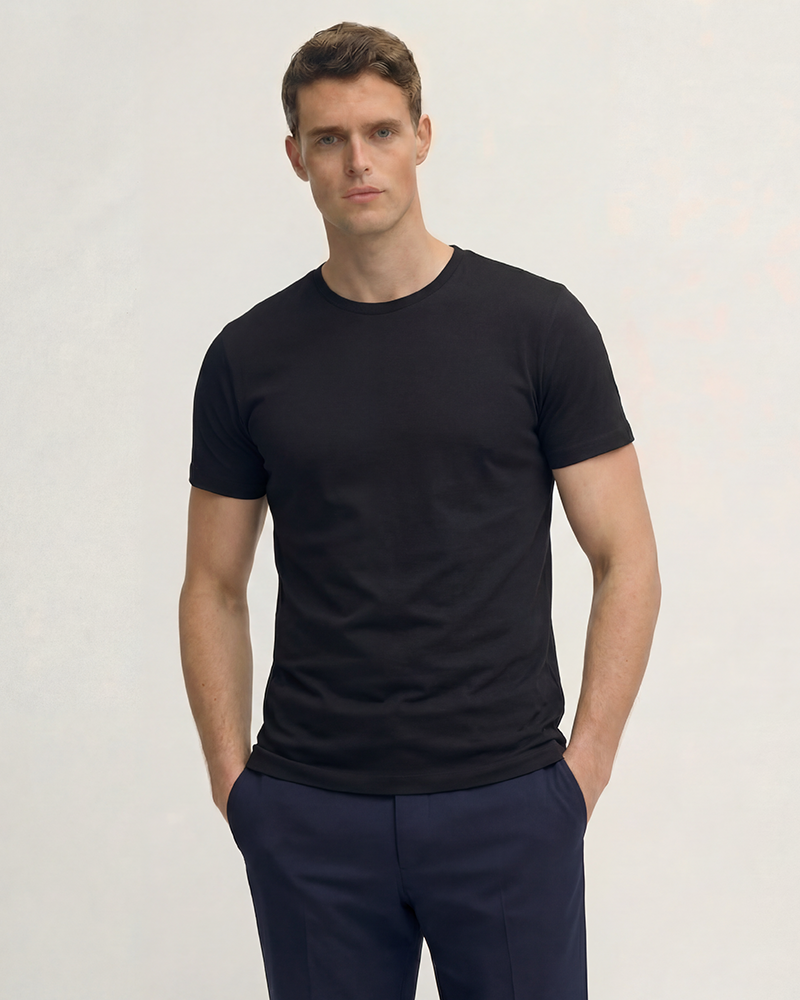 Jet Black Crew Neck Supima Cotton T-Shirt
