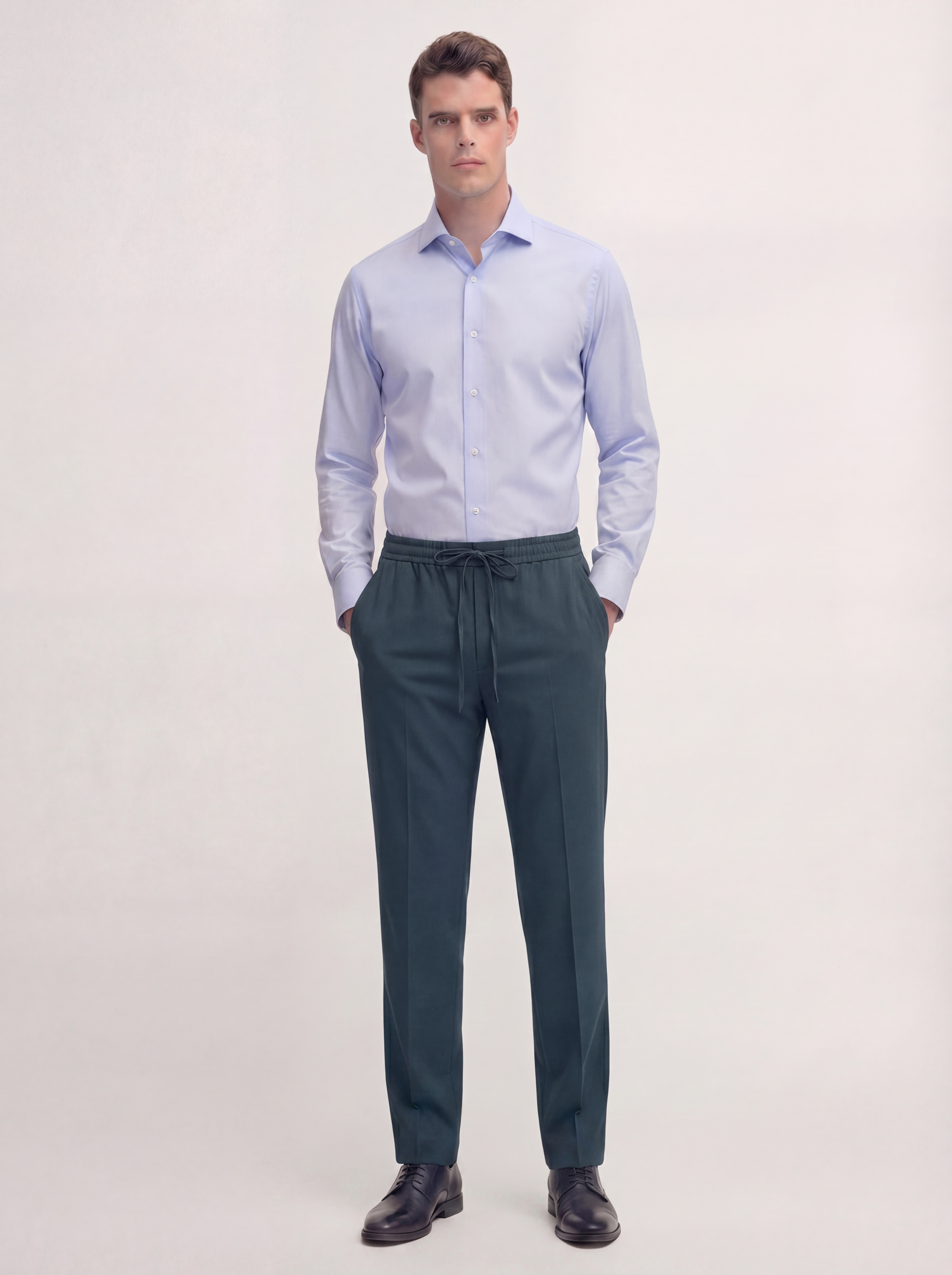 Blue Tailored Drawstring Trousers