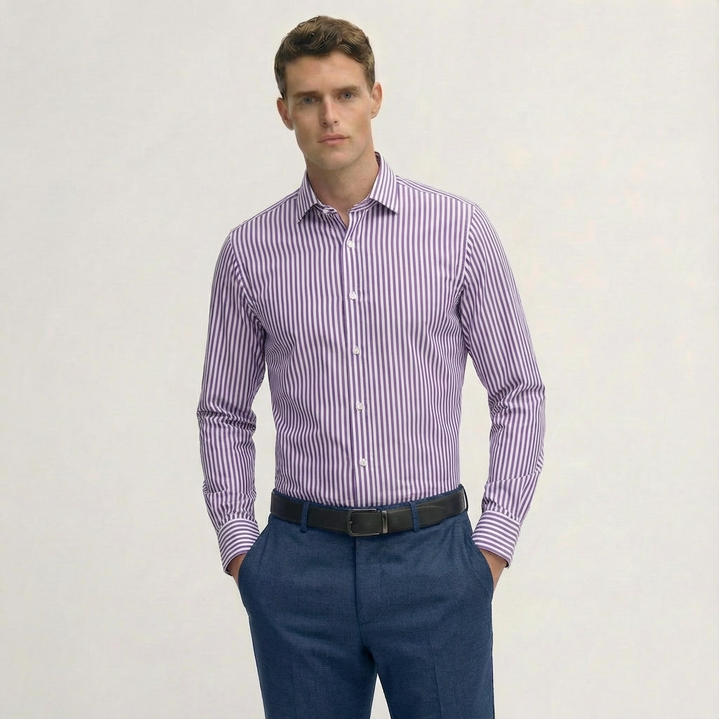 Fine Purple Stripe Giza Cotton Shirt