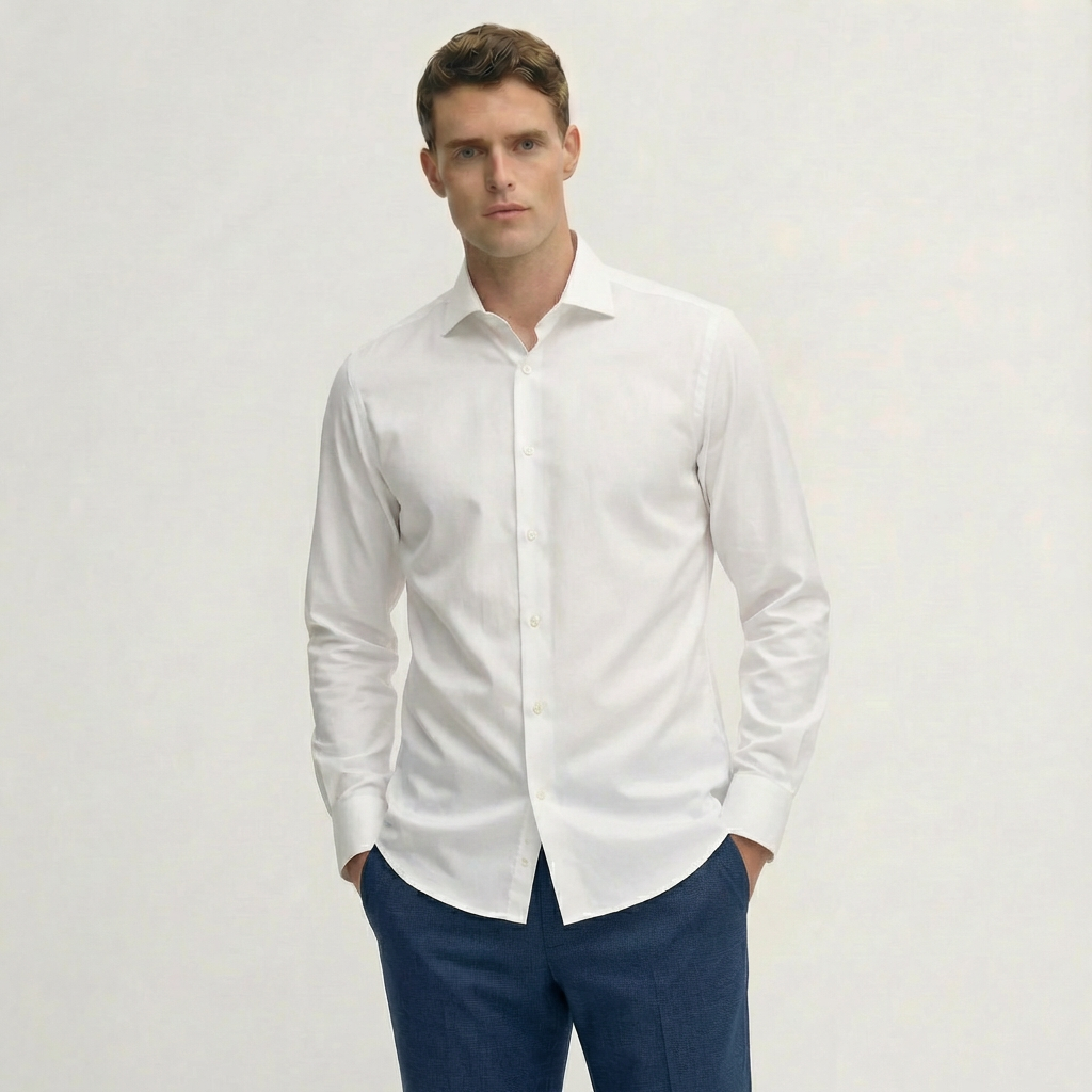 Crisp White Giza Cotton Dress Shirt